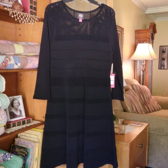 STUNNING Black Dress with Mesh Bodice and Sleeves - Picture 1 of 6